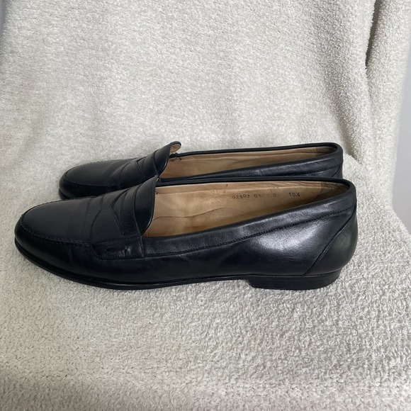 $750 Santoni Solid‎ Black Penny Loafers Leather Shoes Men\'s Size 10.5 FLAWED main image 5